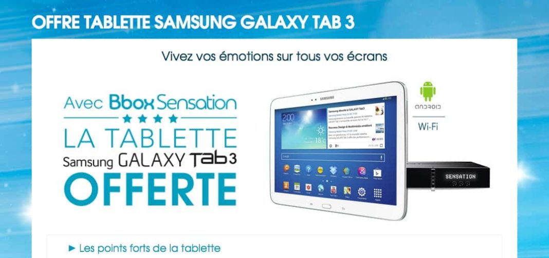 Bbox Sensation : Samsung Galaxy Tab 3 offerte
