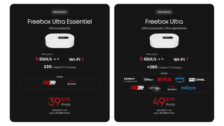 Free : tarifs de la Freebox Ultra et de la Freebox Ultra Essentielle